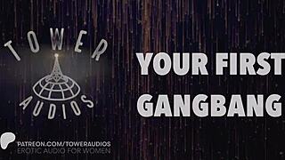 Experience your first gangbang with dirty talk audio?