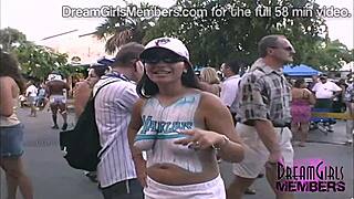 Wild wives and girlfriends flash tits and pussy at Fantasy Fest party! 😜