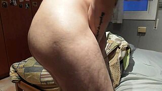 Husband masturbates oiled ass and big cock alone