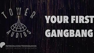 Experience your first gangbang with dirty talk audio?