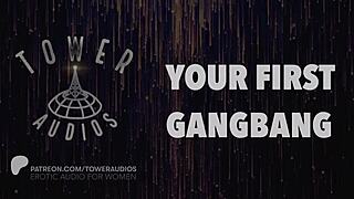 Experience your first gangbang with dirty talk audio?