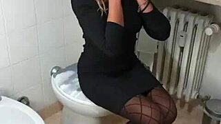 Stepfather Catches Stepdaughter Smoking and Masturbating in Bathroom to Insane Orgasm