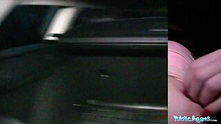 Public agent innocent looking ginger girl over car bonnet