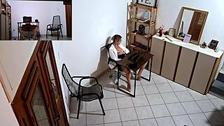 horny secretary masturbates before wild sex with a pushy client in part 1