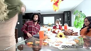 Dinner leads to a sloppy foursome with blowjobs and rimjobs