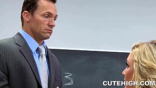 Gorgeous student persuades her teacher in an adorable roleplay.