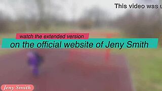 jeny smith feels great during her pantyhose workout outdoors