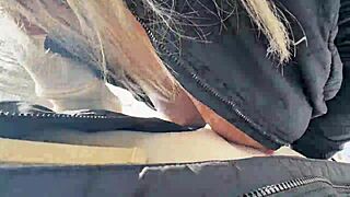 outdoor sex in the park during winter with big tits babe moaning