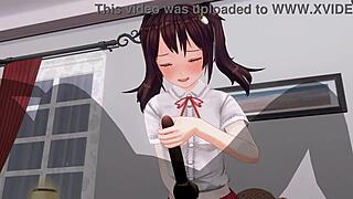 japanese hentai anime sister gets anal teased with edging handjob