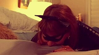 Catgranny passionately blows Batman in cosplay ecstasy