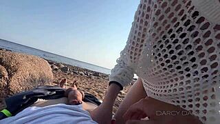 Meeting a stranger on a public beach with big tits milf