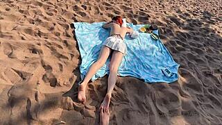 Meeting a stranger on a public beach with big tits milf