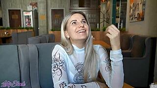 remote controlled vibrator buzzes in crowded cafe - letty black