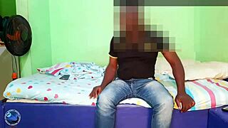 Beautiful young woman fucks huge black cock in living room