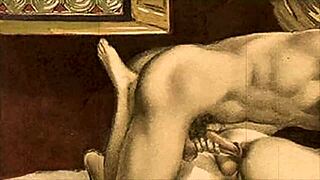 Vintage Erotic Illustration with Antique Anime Hentai Style