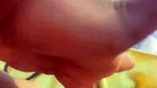 feeling the pleasure as the hot prostitute gets fingered outdoors in public