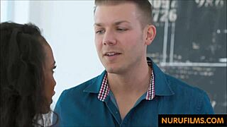 Wow, Skinny Petite Ebony Masseuse Gives Interracial Nuru Massage Sex With Blowjob!