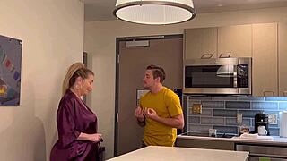 stepson alex envy finds stepmom danni jones in lingerie, seducing her with kissing and blowjob to bring her home