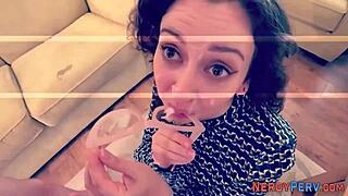 amateur gives handjob to nerd in reality