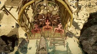 emotional beach orgy with synthwave beats in hentai style