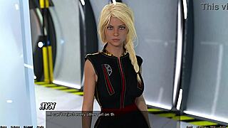 3D cartoon of a blonde teen getting monster cock in space