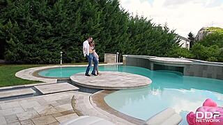 Hungarian babe Tiffany Tatum gets her pussy licked and banged hardcore by the pool.