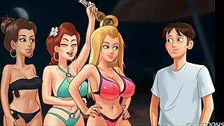 Reverse gangbang on the beach with creampie and banging.