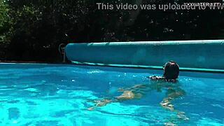 Angelica, the best milf, strips naked in the swimming pool.