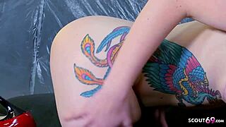 Tattooed teen in leggings gets fucked hard by model with huge cock