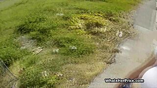 Stranded huge titty teen 18+ gets fucked outdoors in public, what a wild homemade scene