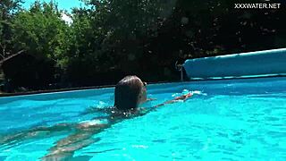 Angelica, the best milf, strips naked in the swimming pool.