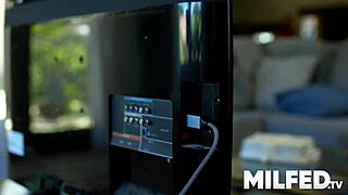 Hot Busty Milf Fucks The Cable Guy Sneakily