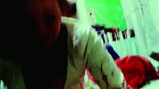 the blonde couple's female gives a blow job to monster cock