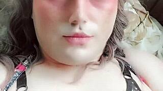 sexy crossdresser in blue dress rides big ass