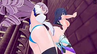 bronya and seele get lewd with pela and serval in honkai star rail diary