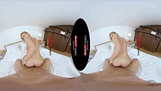 Blonde milf rides in heels and stockings during missionary and doggystyle sex in POV