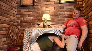 Crazy Hot Girl Sucks Dick Under The Table In Cafe!