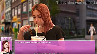 Petite Redhead Teen Eats Ramen In Sexy Summer City Scene