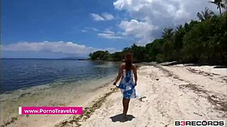 Girlfriend Gives Blowjob on Public Beach, Leading to POV Fuck with Friend