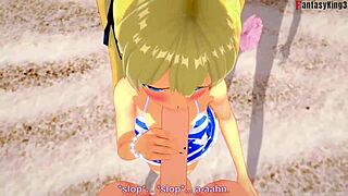 Marie Rose in bikini enjoys beach pleasure in cartoon