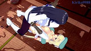 Ikaruga and yomi have intense futanari sex in senran kagura hentai.