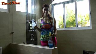 dawn allison, milf with natural 32ddd tits, teases while cleaning glasses. sweet story.