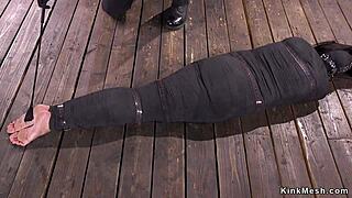 Is This Mummified Brunette Ready for Rough Whipping?