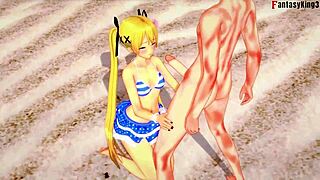 Marie rose in bikini performs oral sucking on the beach in hentai anime fantasy