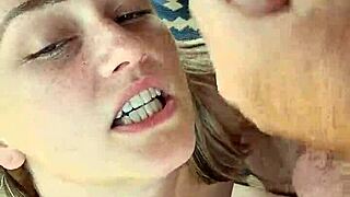 closeup blonde hotwife gives blowjob and receives facial