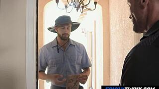 gay stepdad and son seduce handsome delivery guy