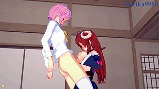 Shamiko and Momo have intense futanari sex in hentai!