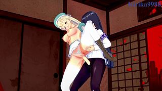 Ikaruga and yomi have intense futanari sex in senran kagura hentai.
