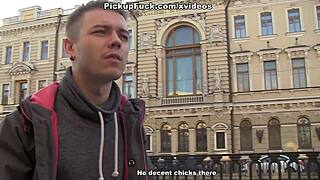 blonde cutie with tattoos in pantyhose stars in public threesome blowjob for cash scene 1