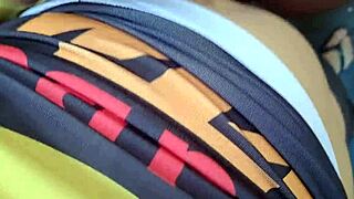 latina teen masturbates in tight pants on street